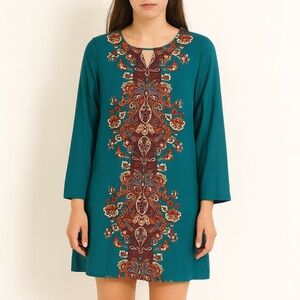 Teal Dress with Intricate Pattern